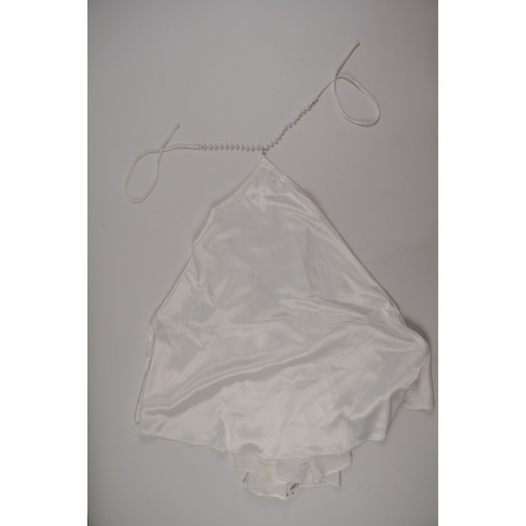 Lucy in the Sky Dresses & Skirts - Lucy In The Sky Halter Mini Dress Pearl Chain White Satin M NWT